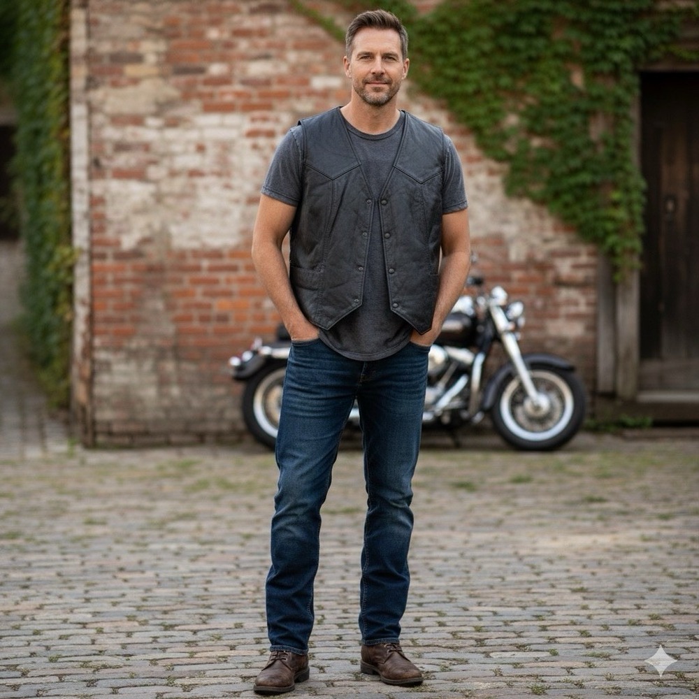 FMC First Manufacturing Co. Men's Leather Motorcycle Vest Black Snap Front 3X